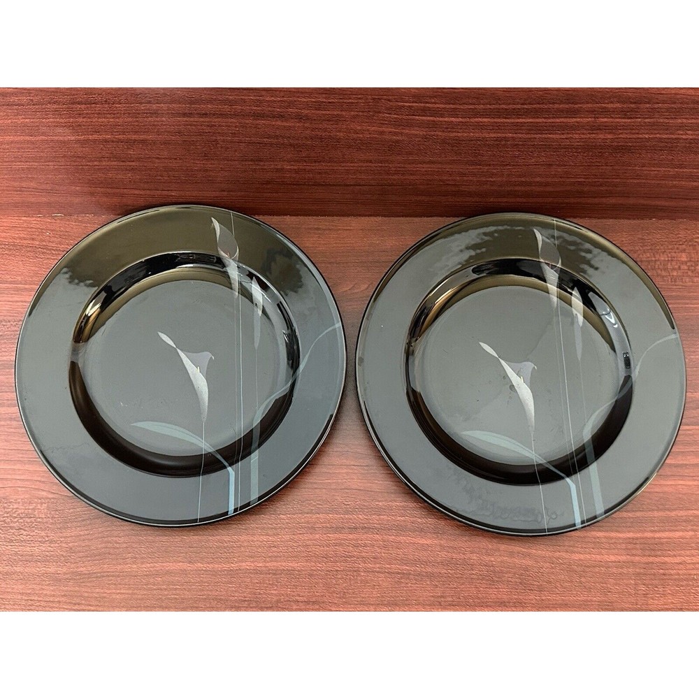 Mikasa Galleria  Salad Plates Opus Black Calla Lily FK701 Japan Set of 2
